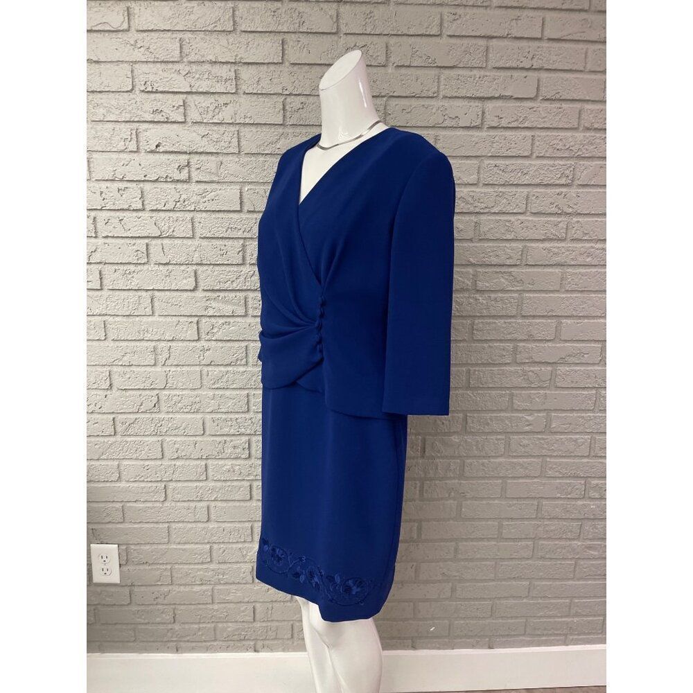Donna Morgan Women Petite Blue Embroidered Hem Dress Size 10P - Picture 4 of 10
